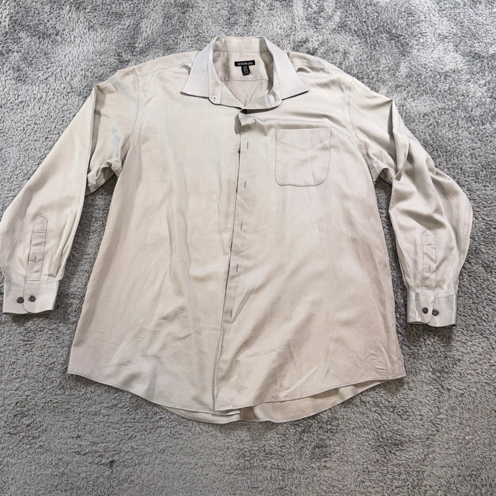 George Mens Shirt XL Silver Gray Long Sleeve Button Up Pocket Dress Shirt